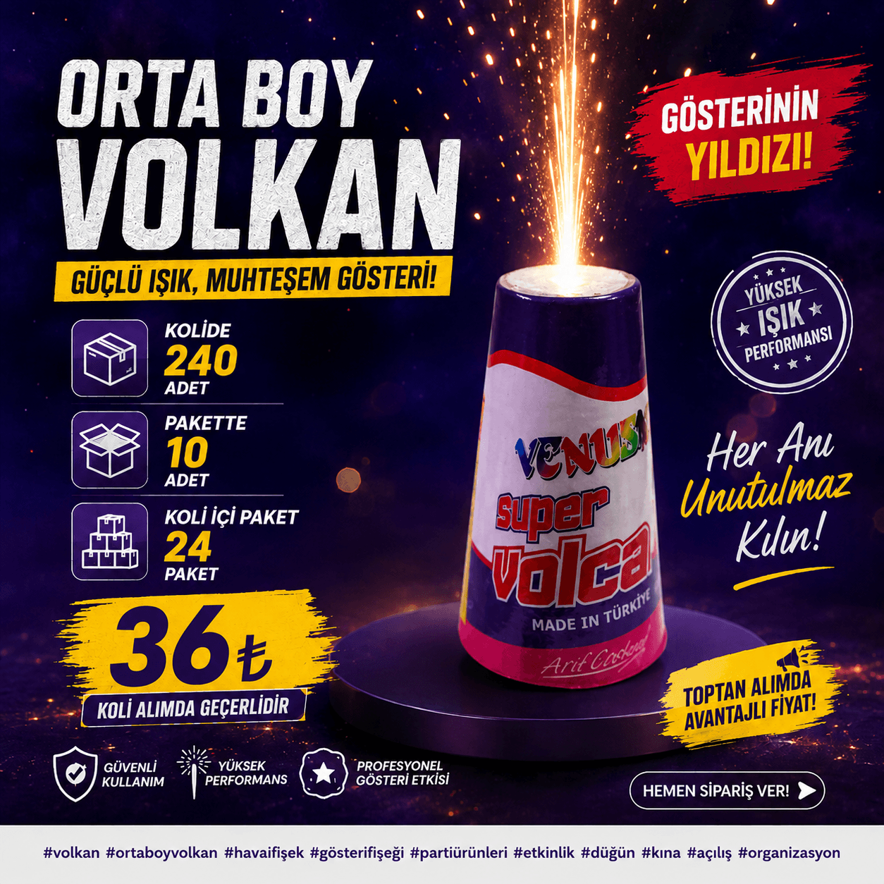 Büyük Boy Renkli Orta Boy Volkan - Venüs Konik 667